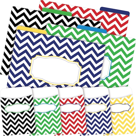 Barker Creek Nautical Chevron File Folder & Library Pockets, Multi-Design Set, 42/Set 3590